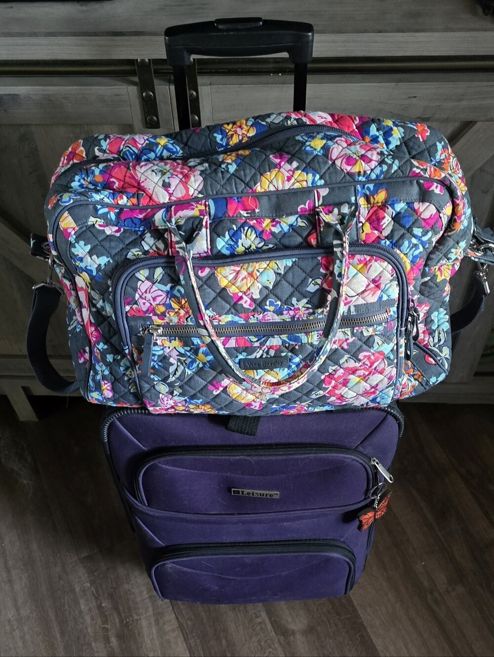 Vera Bradley Blue Quilted Floral Travel Duffel Bag Weekend Carry-On